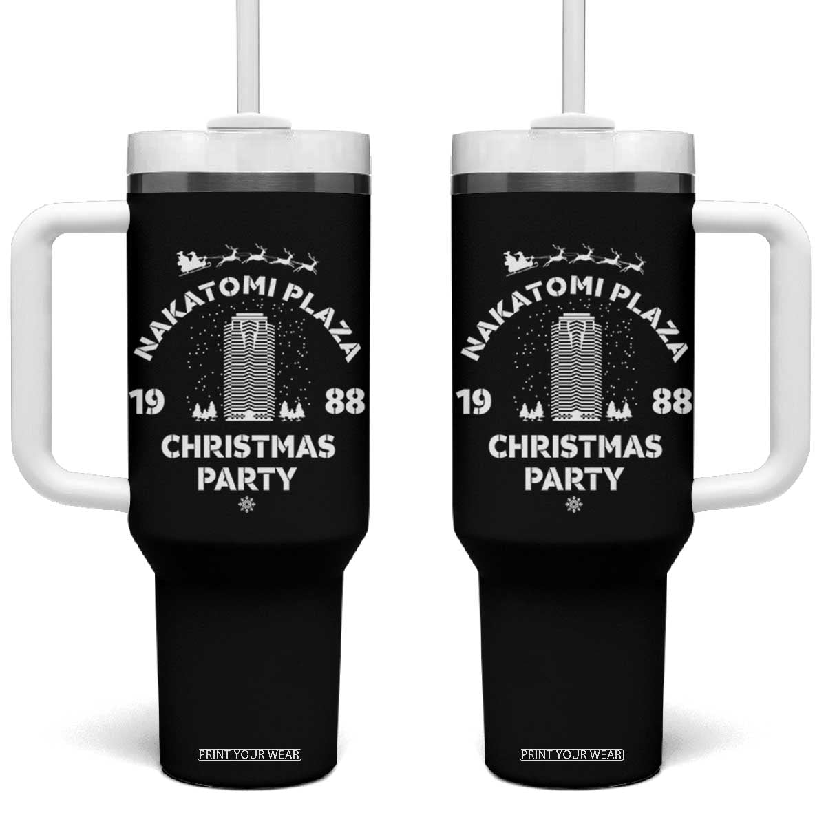 Nakatomi Plaza Christmas Party Tumbler With Handle Funny 80's Movie Xmas Party TS10 One Size: 40 oz Black Print Your Wear