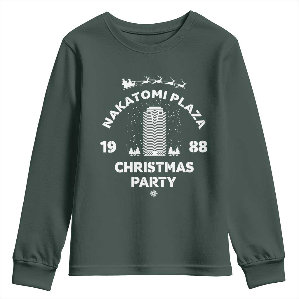 Nakatomi Plaza Christmas Party Youth Sweatshirt Funny 80's Movie Xmas Party TS10 Dark Forest Green Print Your Wear