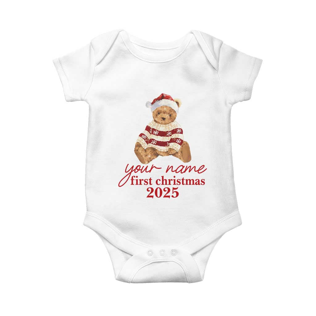 Personalised My First Christmas Baby Onesie Custom Name Newborn Baby 1st Xmas TS10 White Print Your Wear