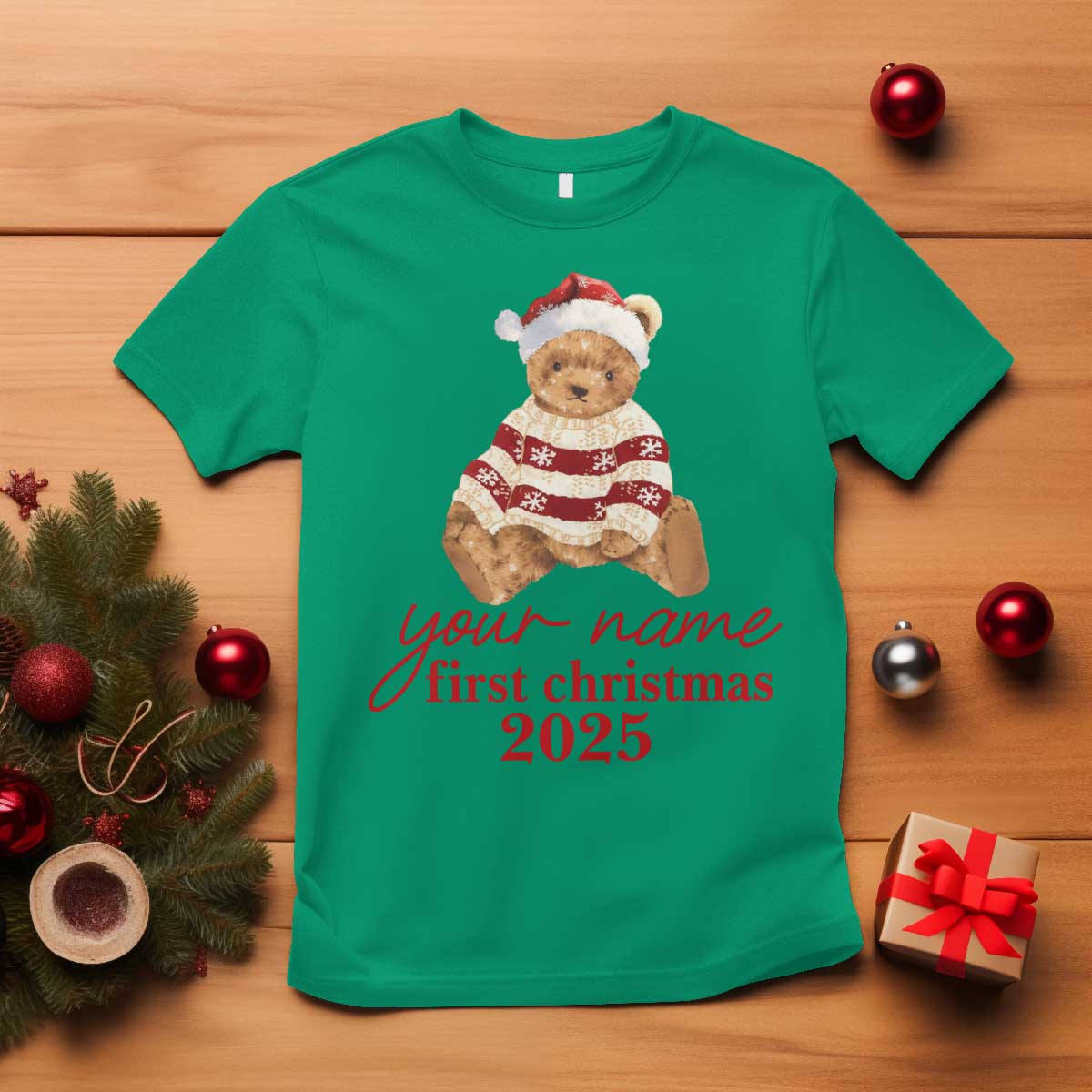 Personalised My First Christmas T Shirt Custom Name Newborn Baby 1st Xmas TS10 Irish Green Print Your Wear