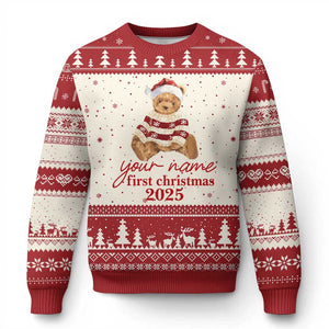 Personalised My First Xmas Ugly Christmas Sweater Custom Name Newborn Baby 1st Xmas TS10 Beige Red Print Your Wear
