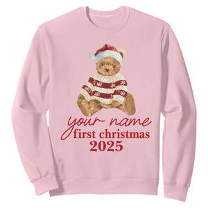 Personalised My First Christmas Sweatshirt Custom Name Newborn Baby 1st Xmas TS10 Light Pink Print Your Wear