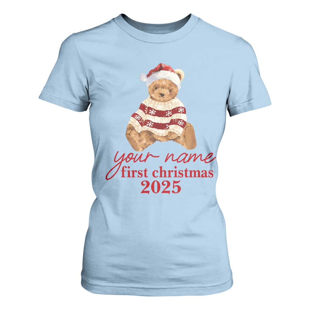 Personalised My First Christmas T Shirt For Women Custom Name Newborn Baby 1st Xmas TS10 Light Blue Print Your Wear