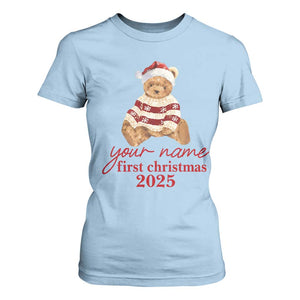 Personalised My First Christmas T Shirt For Women Custom Name Newborn Baby 1st Xmas TS10 Light Blue Print Your Wear