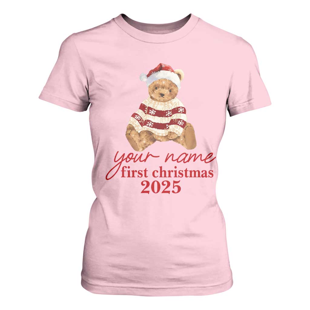 Personalised My First Christmas T Shirt For Women Custom Name Newborn Baby 1st Xmas TS10 Light Pink Print Your Wear