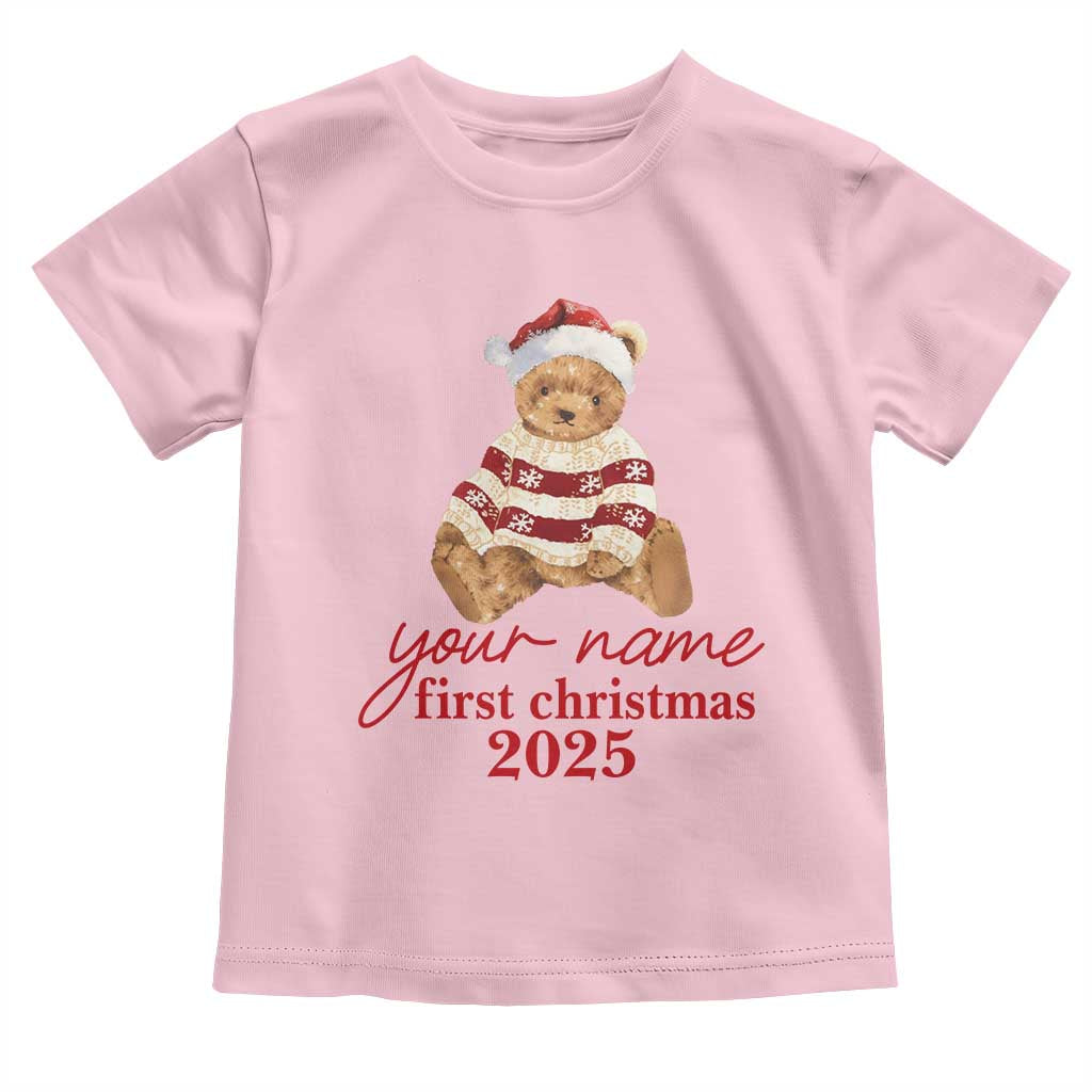 Personalised My First Christmas Toddler T Shirt Custom Name Newborn Baby 1st Xmas TS10 Light Pink Print Your Wear