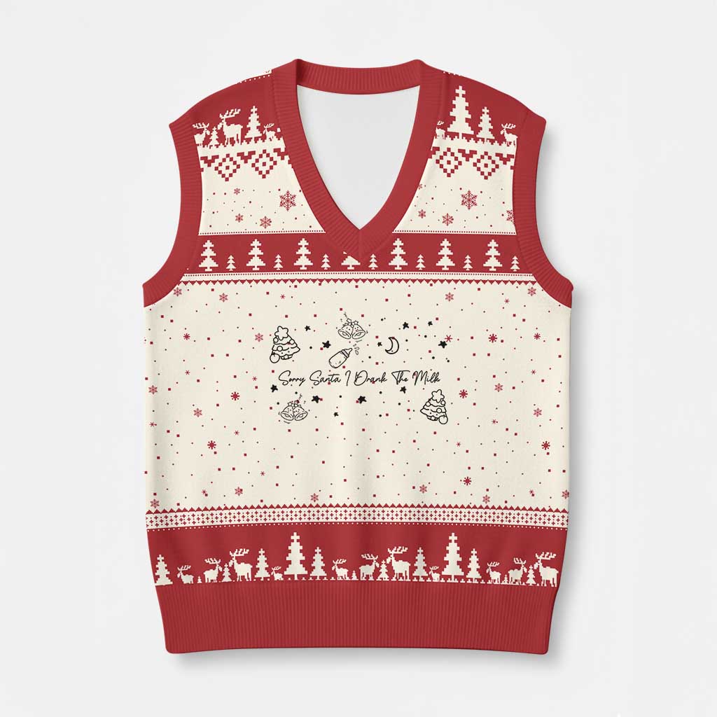 Sorry Santa I Drank The Milk V-Neck Knit Sweater Vest Newborn Baby First Xmas TS10 Beige Red Print Your Wear