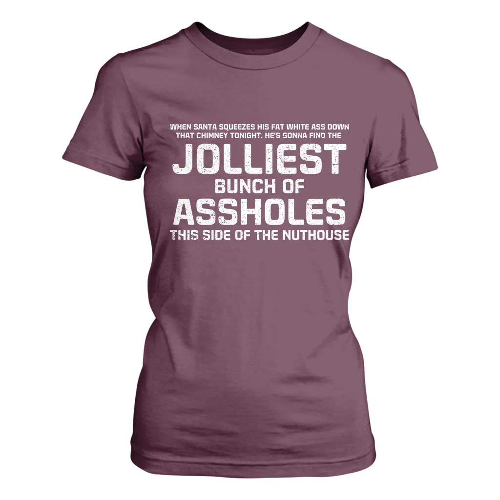 Funny Christmas T Shirt For Women Jolliest Bunch of A-Holes Xmas Vacation TS10 Maroon Print Your Wear