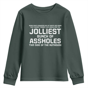 Funny Christmas Youth Sweatshirt Jolliest Bunch of A-Holes Xmas Vacation TS10 Dark Forest Green Print Your Wear