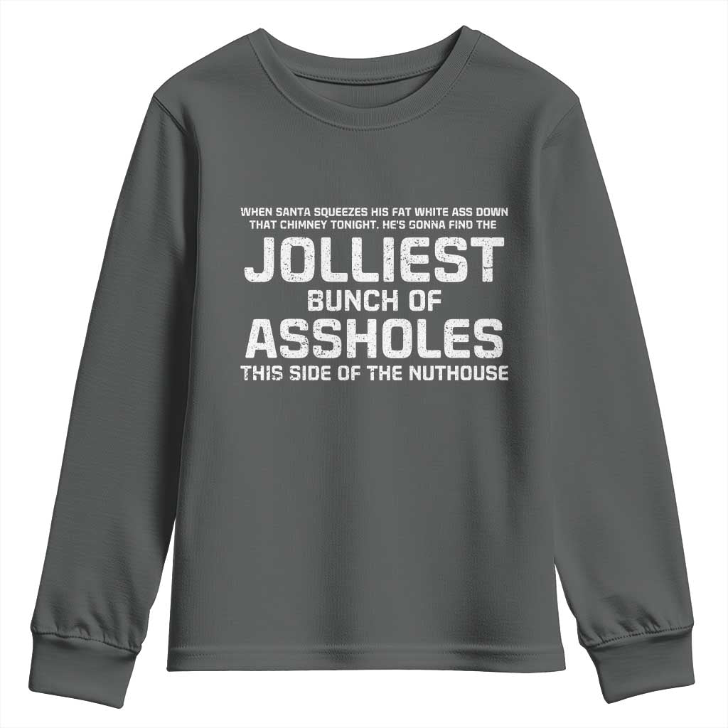 Funny Christmas Youth Sweatshirt Jolliest Bunch of A-Holes Xmas Vacation TS10 Dark Heather Print Your Wear