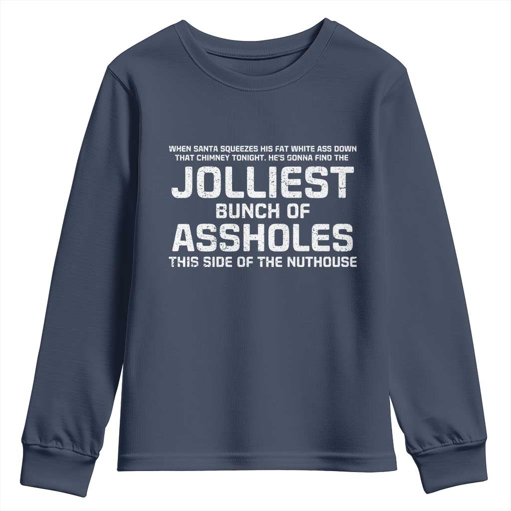 Funny Christmas Youth Sweatshirt Jolliest Bunch of A-Holes Xmas Vacation TS10 Navy Print Your Wear