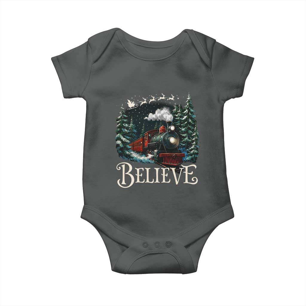Polar Express Baby Onesie Christmas Believe TS10 Dark Heather Print Your Wear