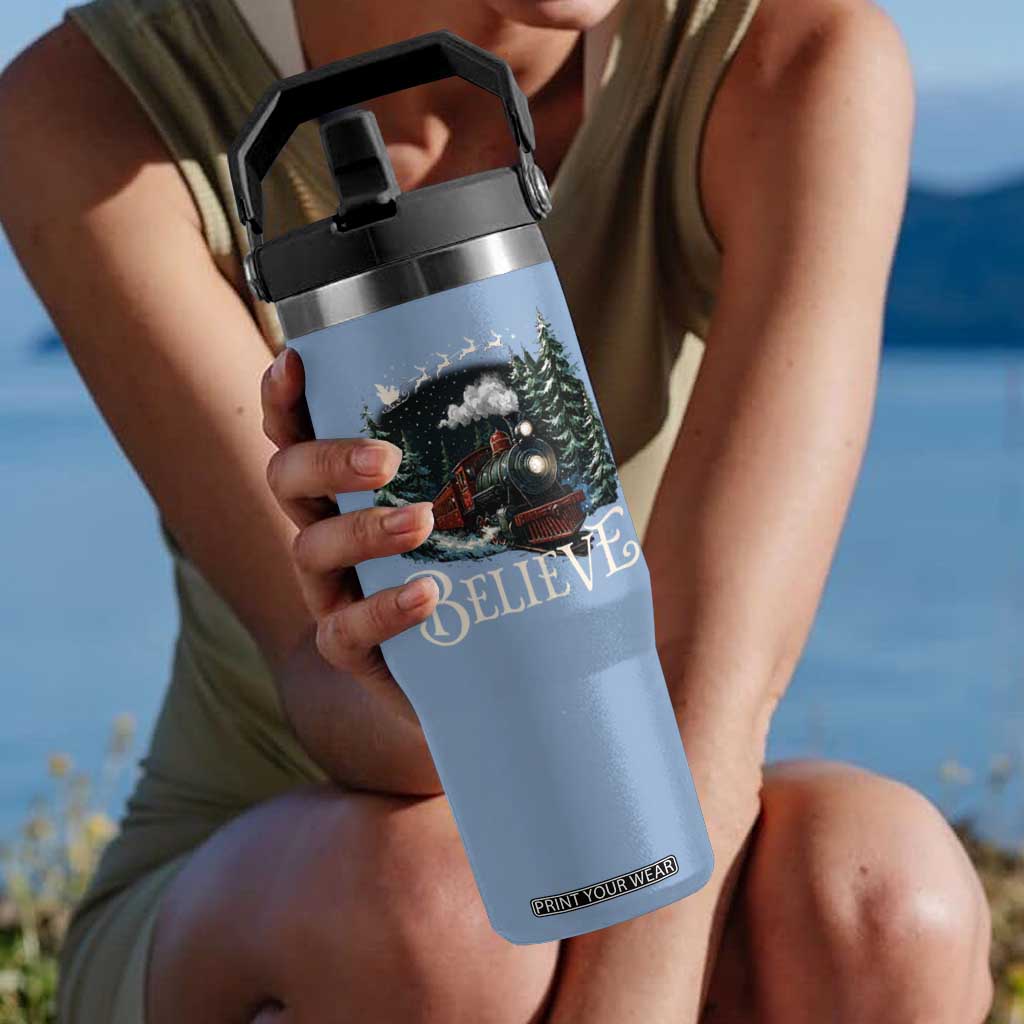 Polar Express Flip Straw Tumbler Christmas Believe TS10 One Size: 30 oz Light Blue Print Your Wear