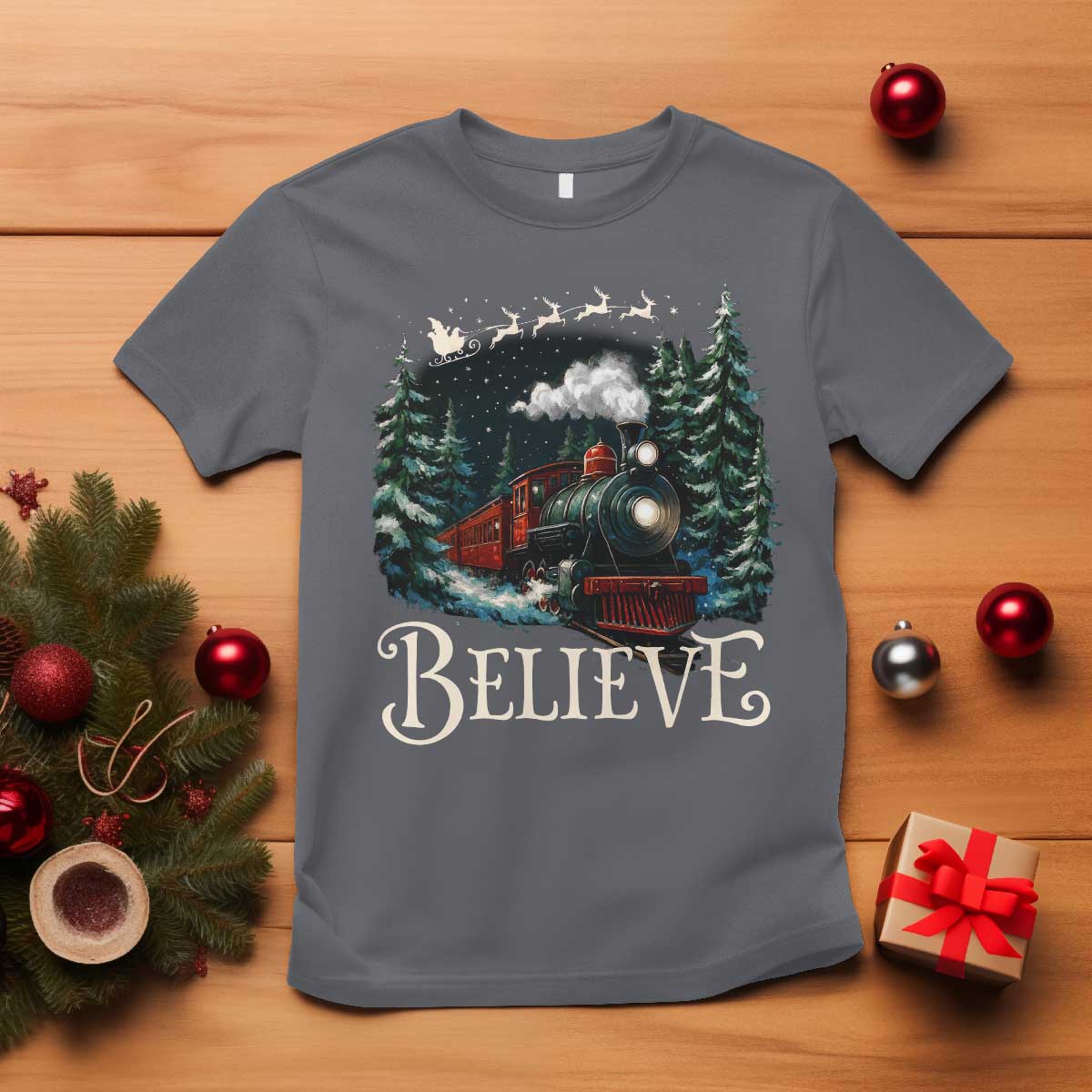 Polar Express T Shirt Christmas Believe TS10 Charcoal Print Your Wear