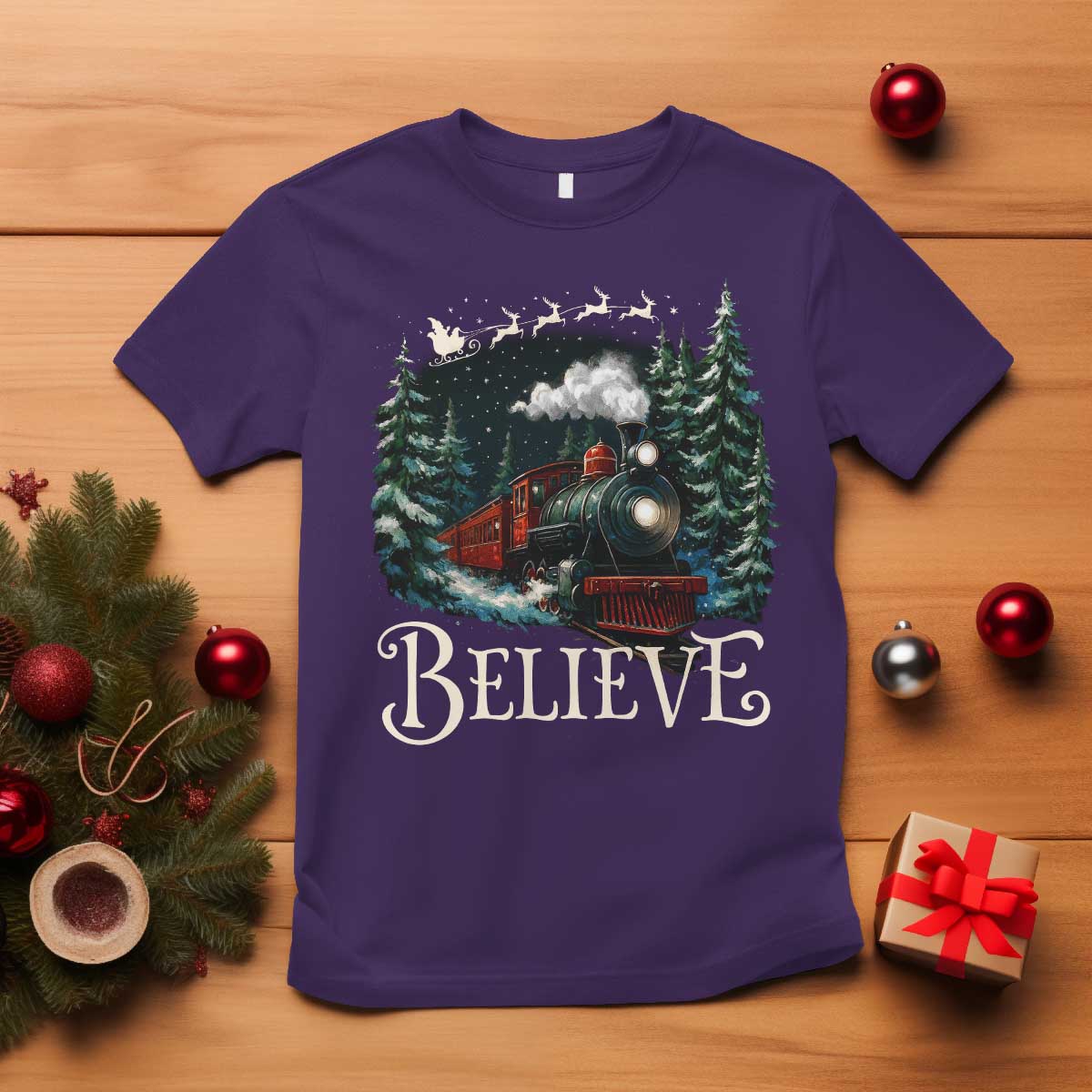 Polar Express T Shirt Christmas Believe TS10 Purple Print Your Wear