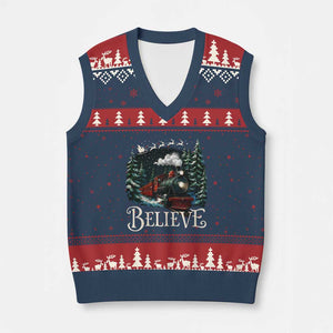 Polar Express V-Neck Knit Sweater Vest Xmas Believe TS10 Navy Red Print Your Wear