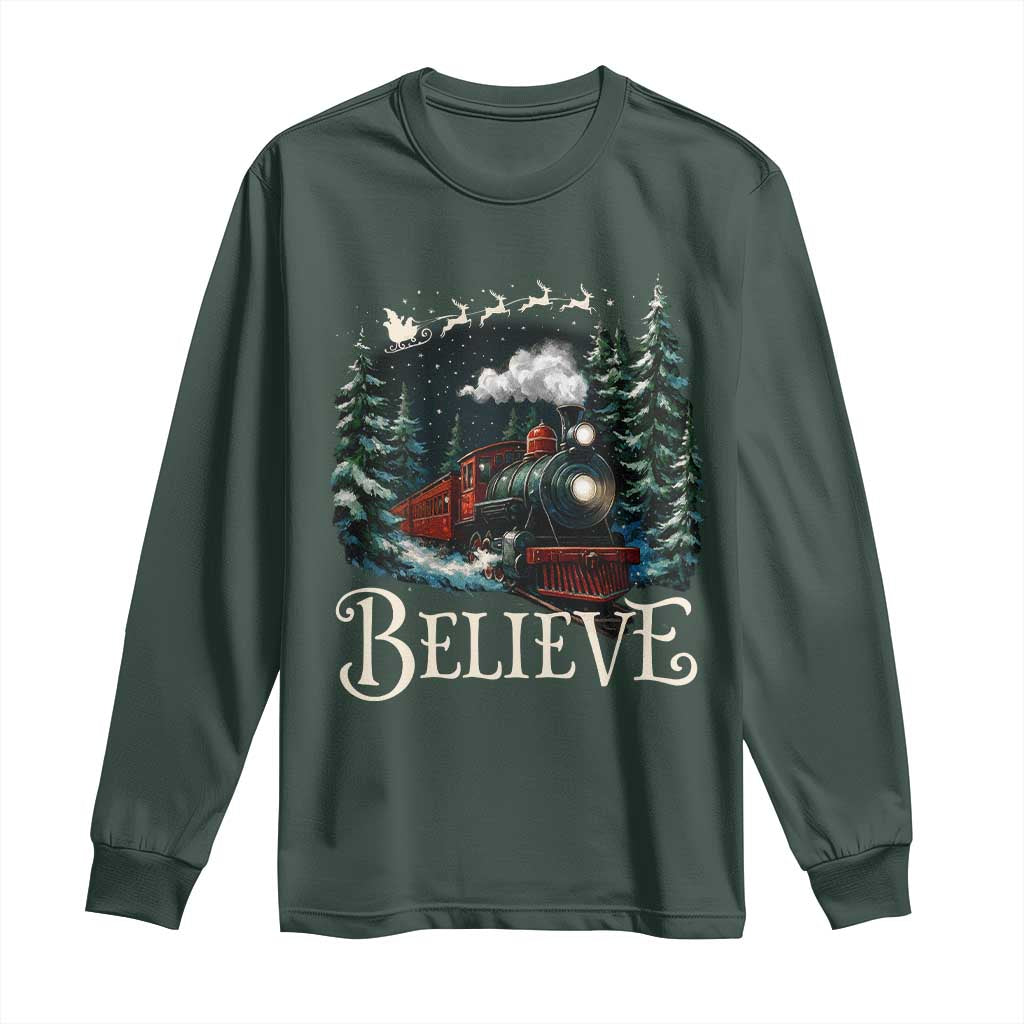 Polar Express Long Sleeve Shirt Christmas Believe TS10 Dark Forest Green Print Your Wear
