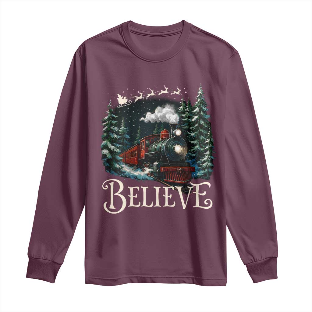 Polar Express Long Sleeve Shirt Christmas Believe TS10 Maroon Print Your Wear
