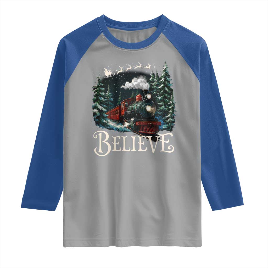 Polar Express Raglan Shirt Christmas Believe TS10 Sport Gray Royal Print Your Wear