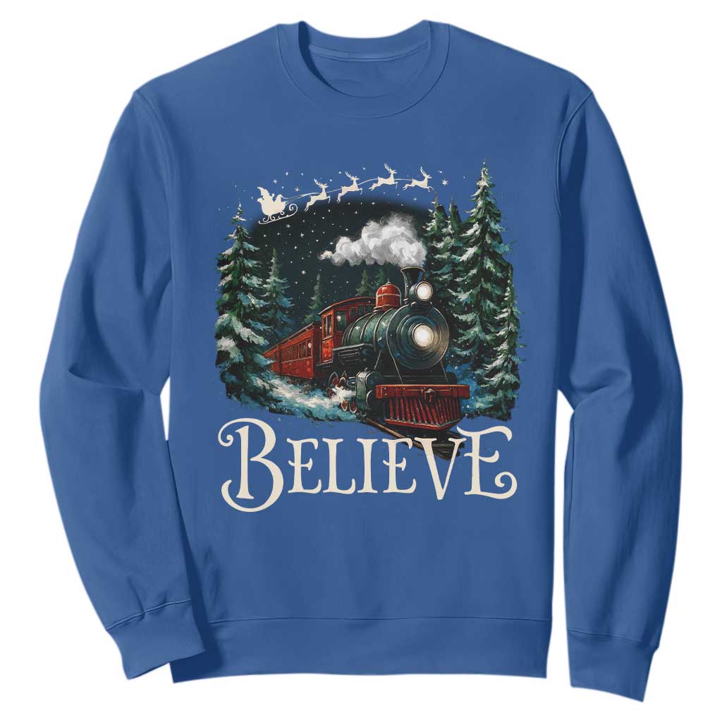 Polar Express Sweatshirt Christmas Believe TS10 Royal Blue Print Your Wear