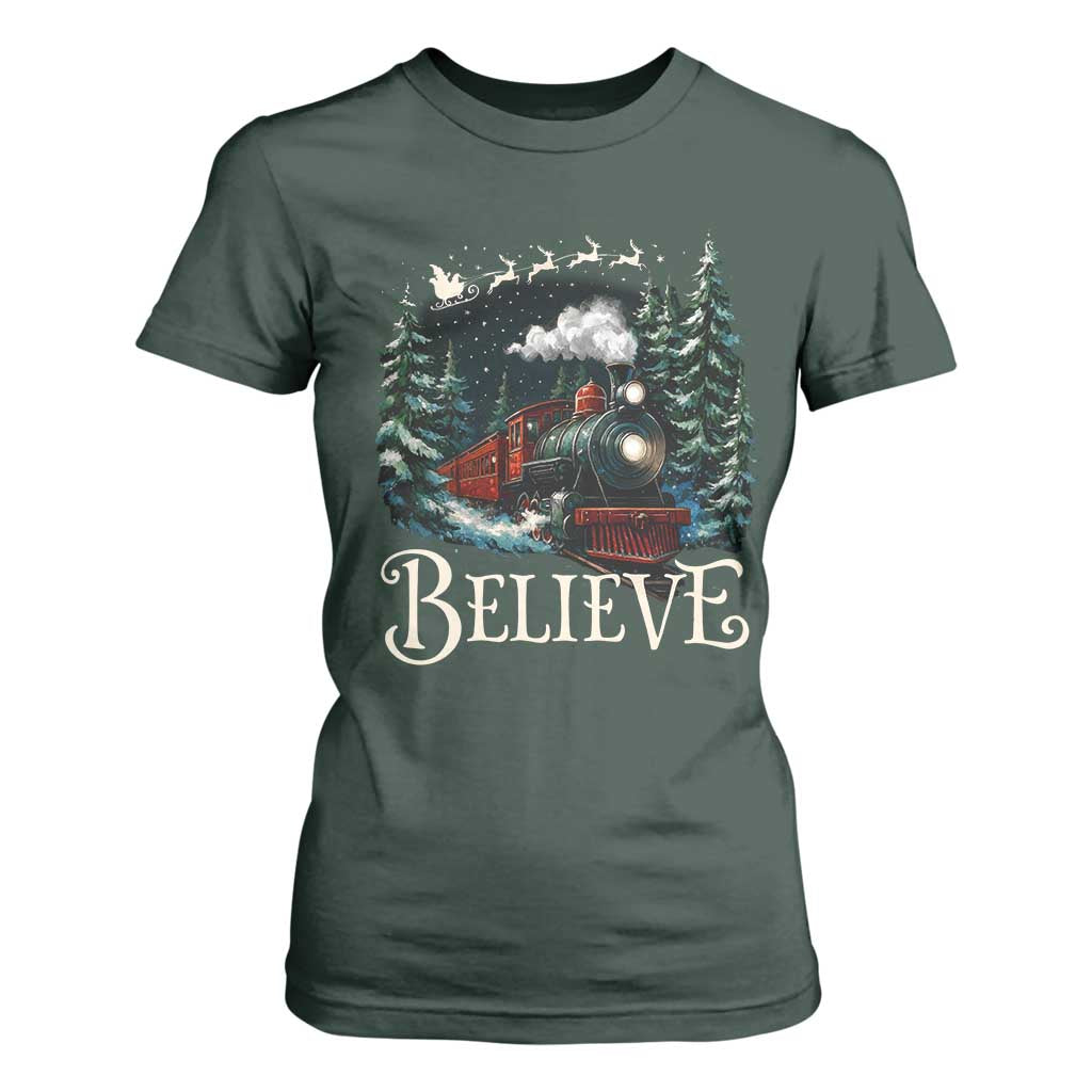 Polar Express T Shirt For Women Christmas Believe TS10 Dark Forest Green Print Your Wear
