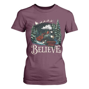 Polar Express T Shirt For Women Christmas Believe TS10 Maroon Print Your Wear