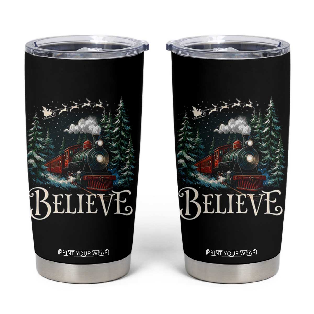 Polar Express Tumbler Cup Christmas Believe TS10 Black Print Your Wear