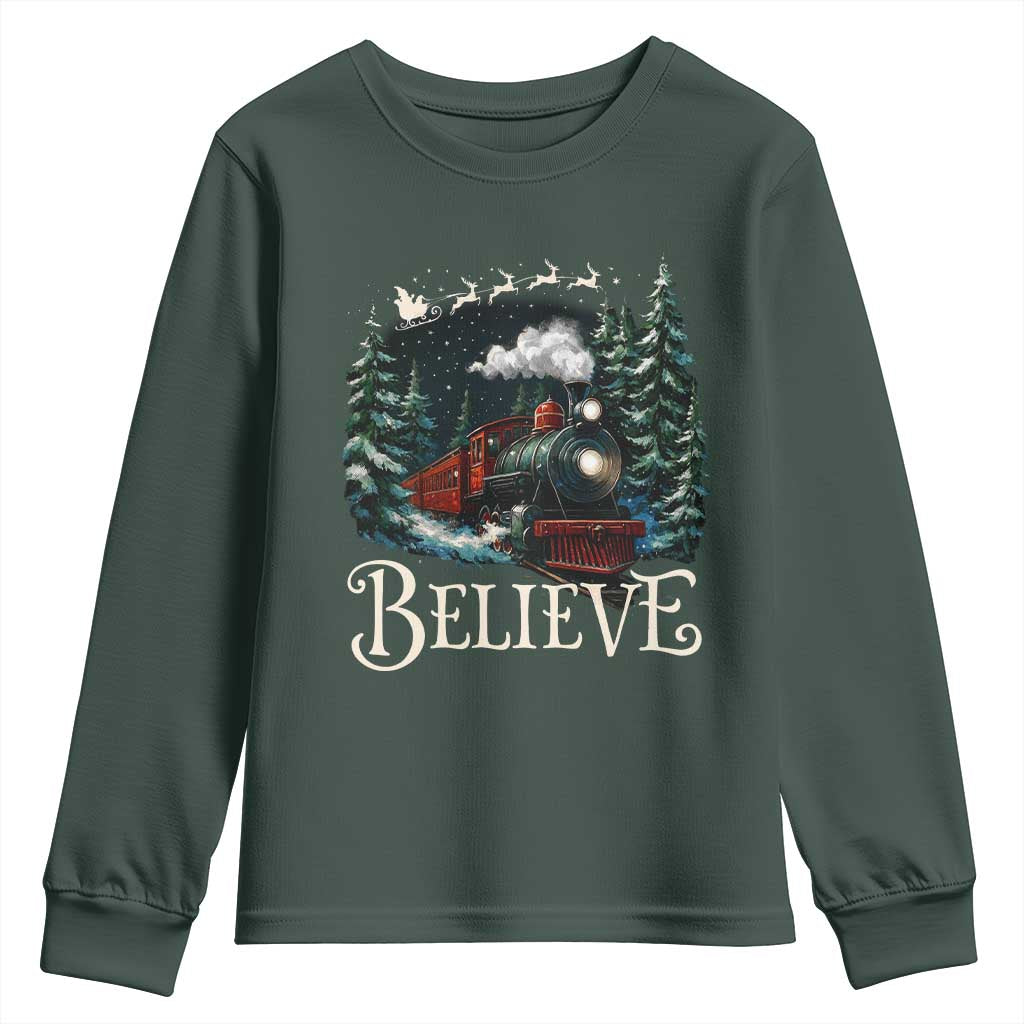 Polar Express Youth Sweatshirt Christmas Believe TS10 Dark Forest Green Print Your Wear