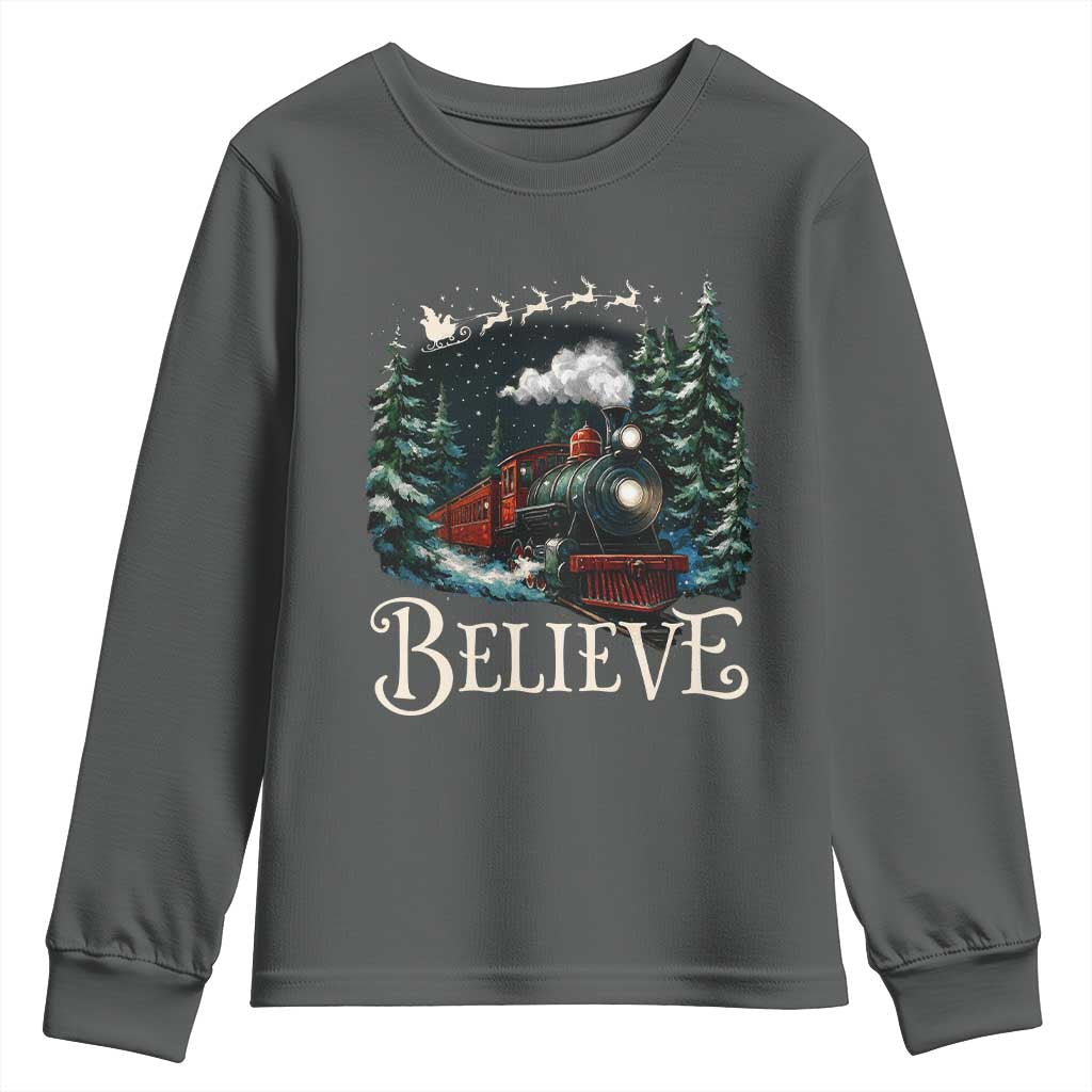 Polar Express Youth Sweatshirt Christmas Believe TS10 Dark Heather Print Your Wear