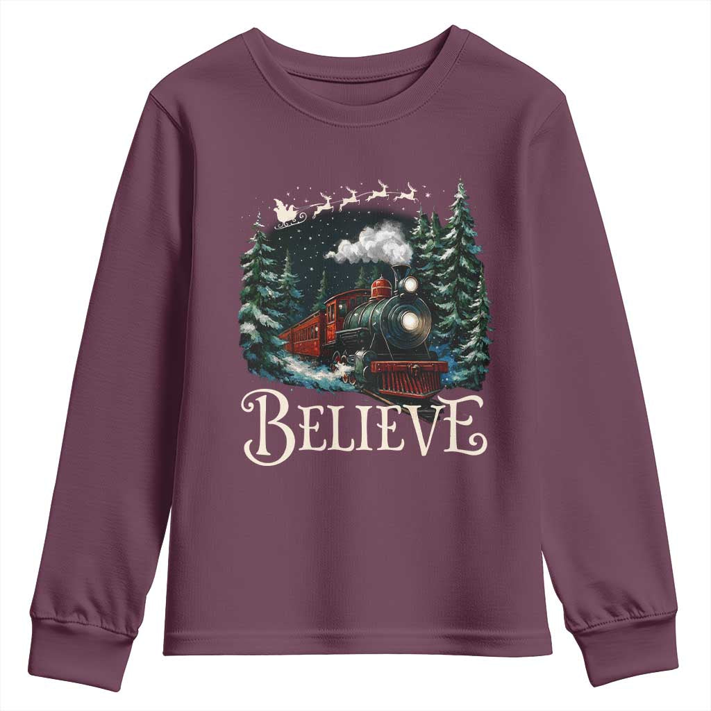 Polar Express Youth Sweatshirt Christmas Believe TS10 Maroon Print Your Wear
