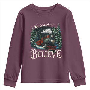 Polar Express Youth Sweatshirt Christmas Believe TS10 Maroon Print Your Wear