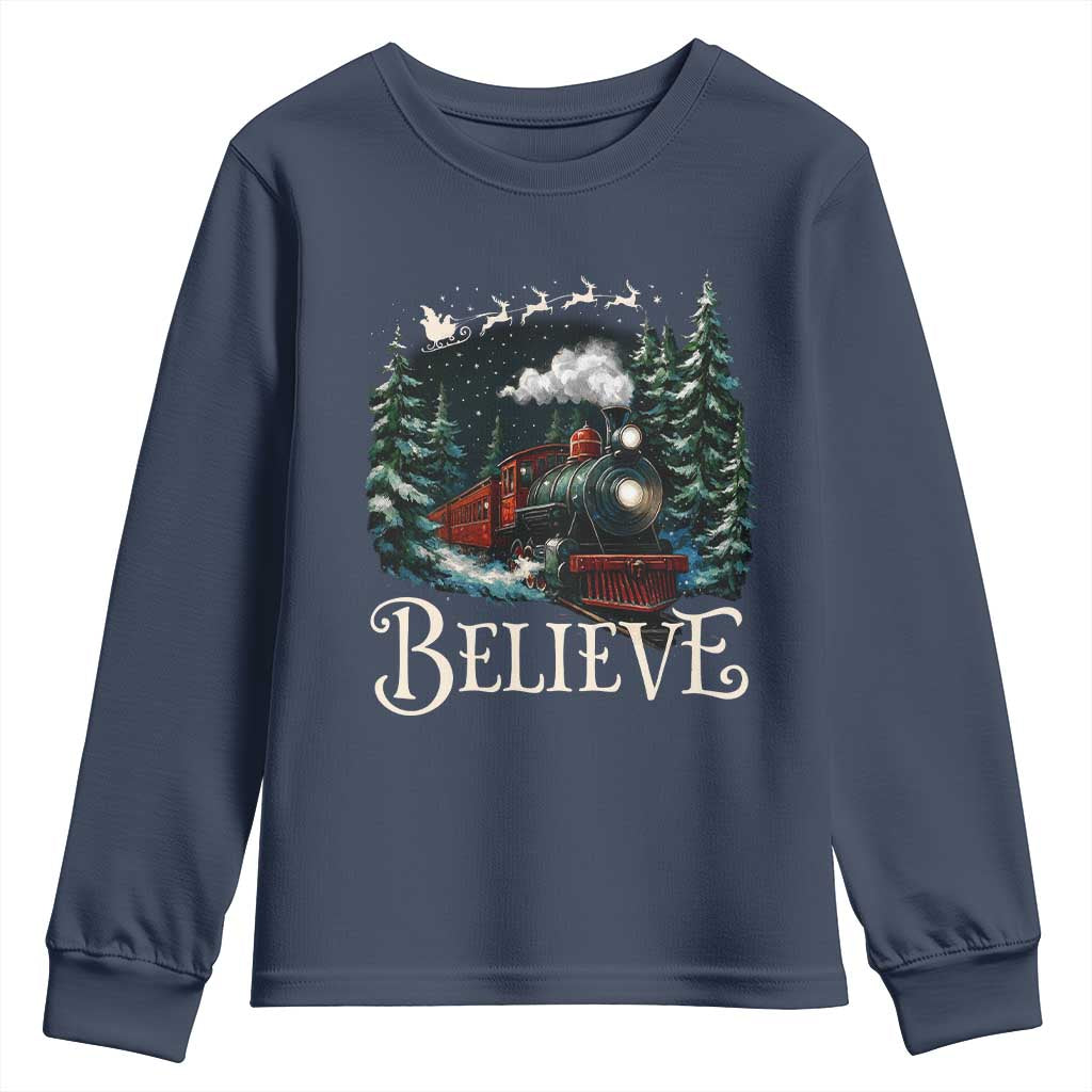 Polar Express Youth Sweatshirt Christmas Believe TS10 Navy Print Your Wear