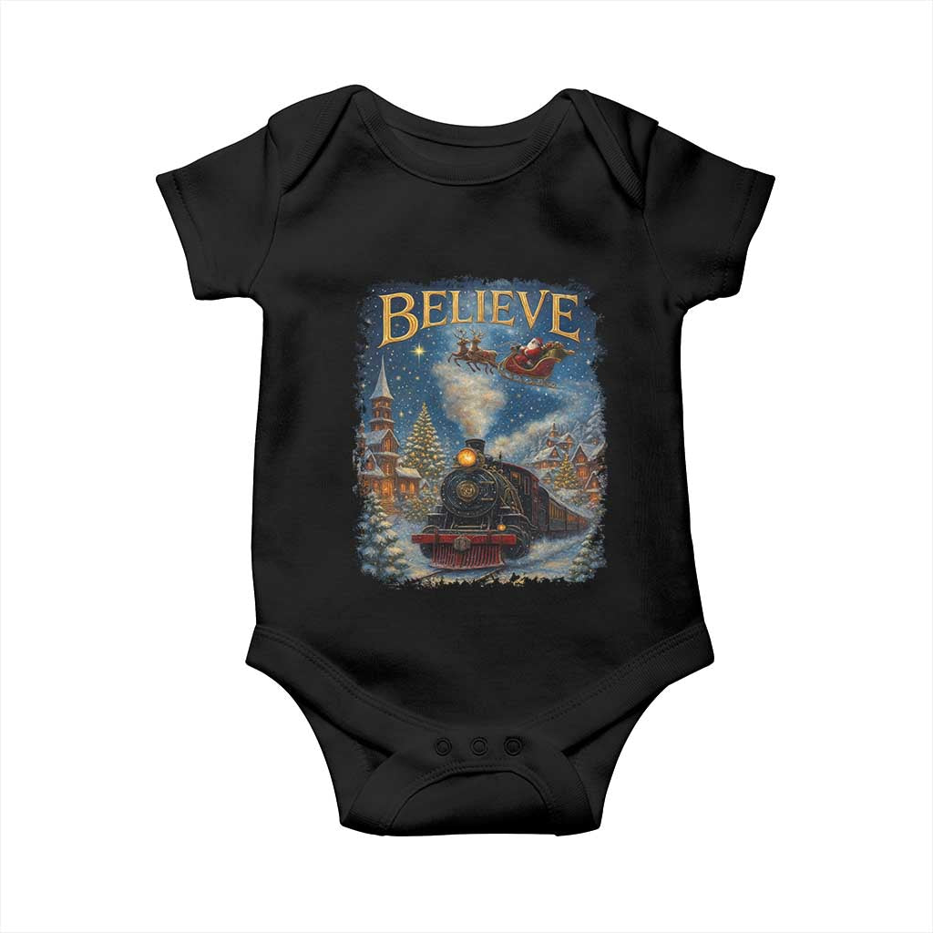 Polar Express Baby Onesie Retro Vintage Christmas Believe TS10 Black Print Your Wear