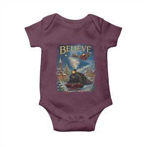 Polar Express Baby Onesie Retro Vintage Christmas Believe TS10 Maroon Print Your Wear