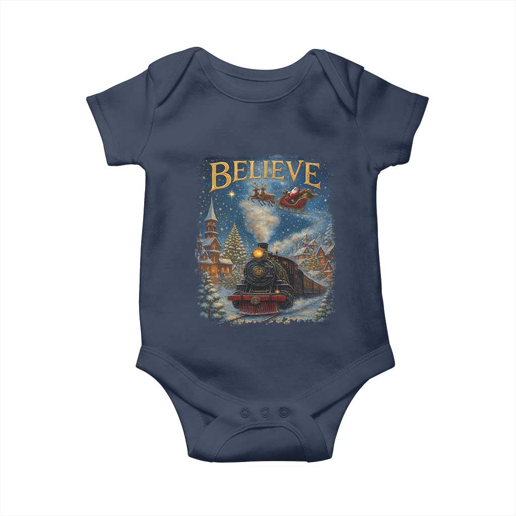Polar Express Baby Onesie Retro Vintage Christmas Believe TS10 Navy Print Your Wear