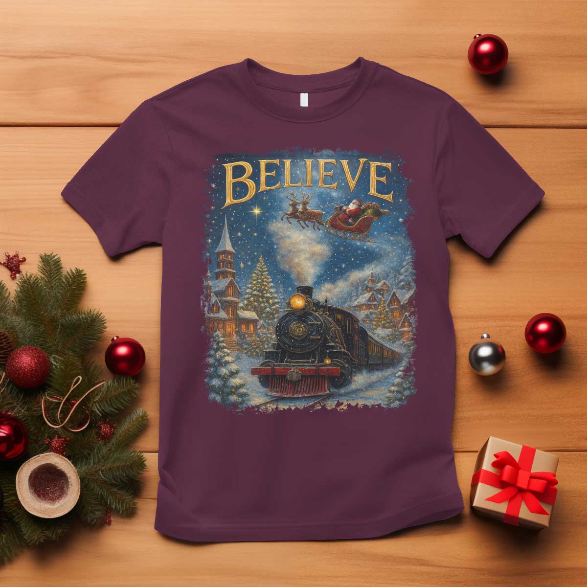 Polar Express T Shirt Retro Vintage Christmas Believe TS10 Maroon Print Your Wear