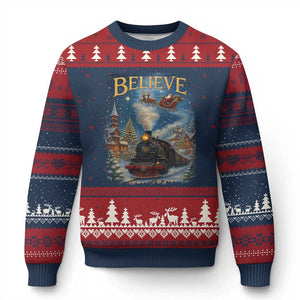 Polar Express Ugly Christmas Sweater Retro Vintage Xmas Believe TS10 Navy Red Print Your Wear