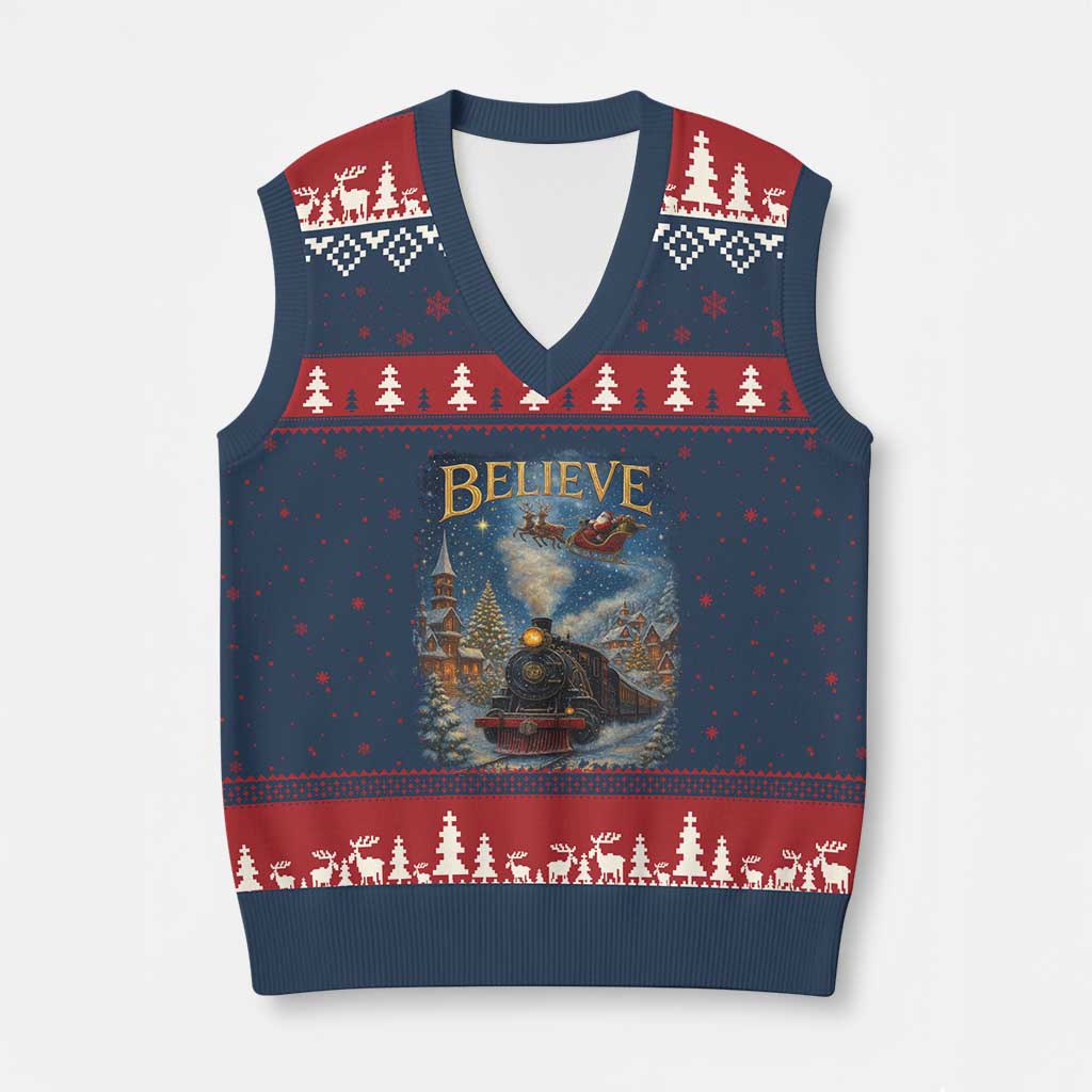 Polar Express V-Neck Knit Sweater Vest Retro Vintage Xmas Believe TS10 Navy Red Print Your Wear