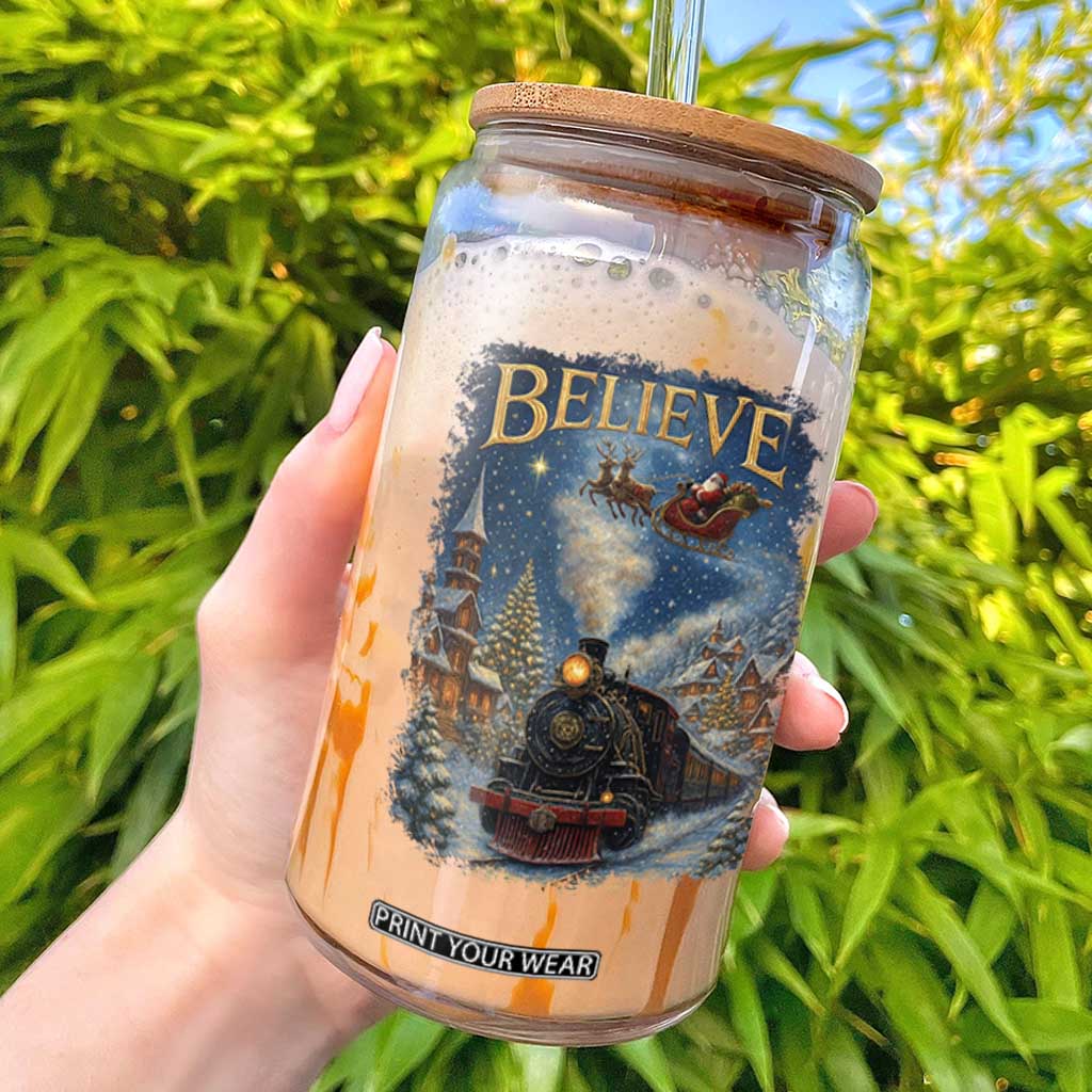 Polar Express Glass Can Retro Vintage Christmas Believe TS10 Black Print Your Wear