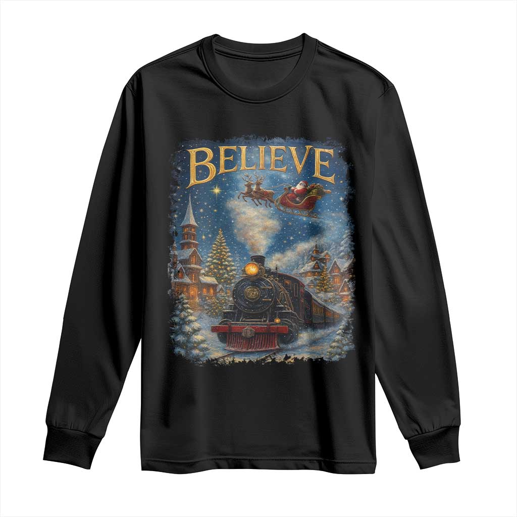 Polar Express Long Sleeve Shirt Retro Vintage Christmas Believe TS10 Black Print Your Wear