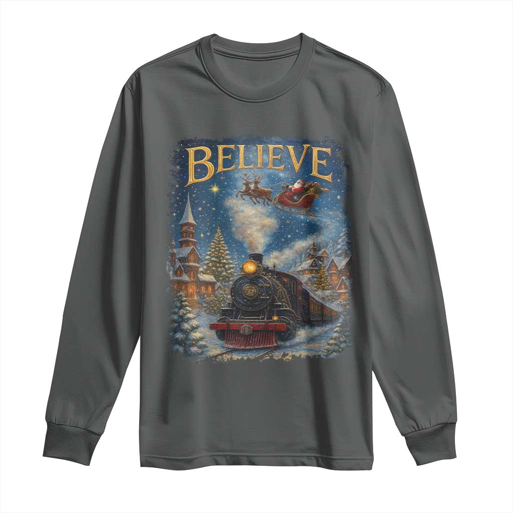 Polar Express Long Sleeve Shirt Retro Vintage Christmas Believe TS10 Dark Heather Print Your Wear