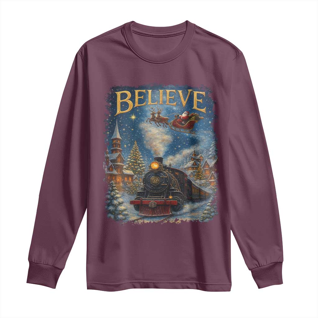 Polar Express Long Sleeve Shirt Retro Vintage Christmas Believe TS10 Maroon Print Your Wear