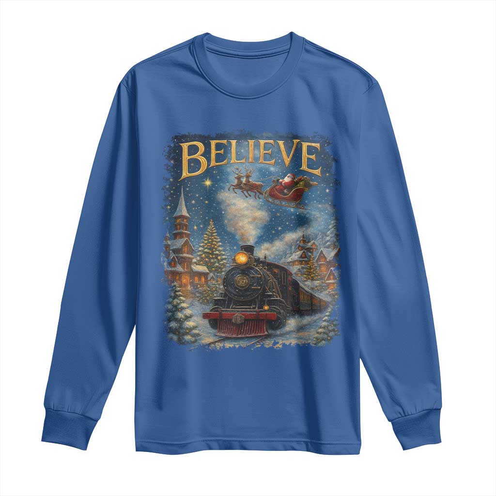 Polar Express Long Sleeve Shirt Retro Vintage Christmas Believe TS10 Royal Blue Print Your Wear