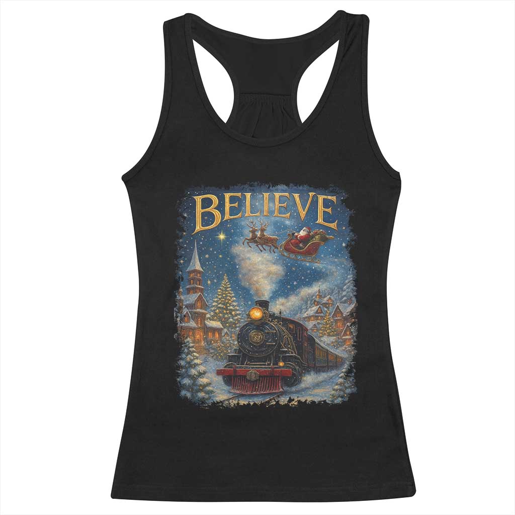 Polar Express Racerback Tank Top Retro Vintage Christmas Believe - Print Your Wear