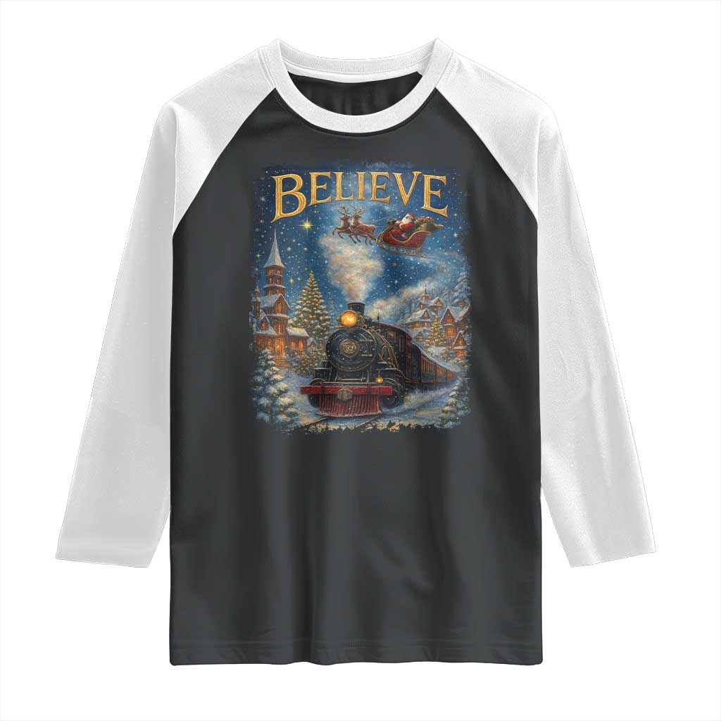Polar Express Raglan Shirt Retro Vintage Christmas Believe TS10 Black White Print Your Wear