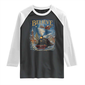 Polar Express Raglan Shirt Retro Vintage Christmas Believe TS10 Black White Print Your Wear