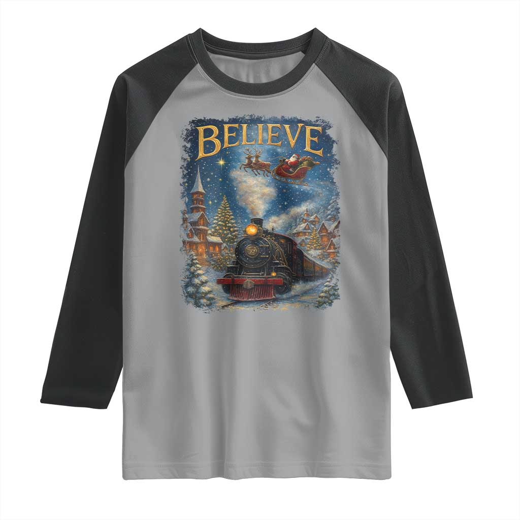 Polar Express Raglan Shirt Retro Vintage Christmas Believe TS10 Sport Gray Black Print Your Wear