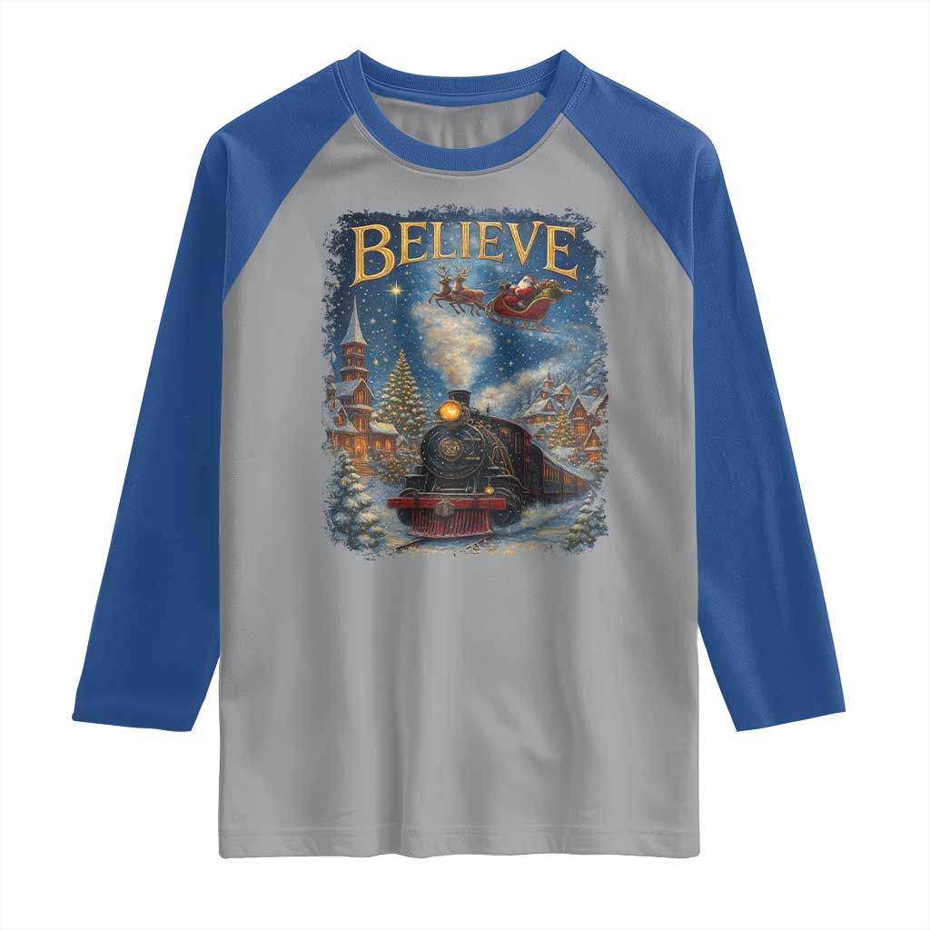 Polar Express Raglan Shirt Retro Vintage Christmas Believe TS10 Sport Gray Royal Print Your Wear