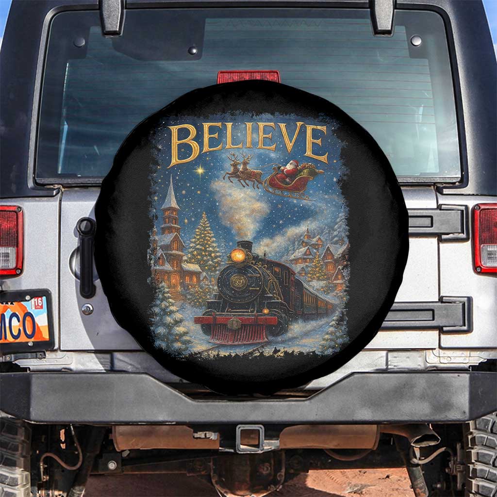 Polar Express Spare Tire Cover Retro Vintage Christmas Believe TS10 No hole Black Print Your Wear