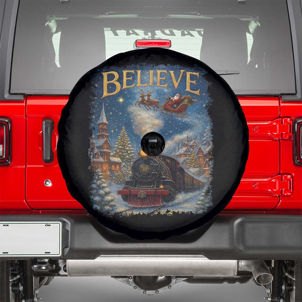 Polar Express Spare Tire Cover Retro Vintage Christmas Believe TS10 Black Print Your Wear